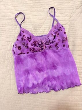 Purple Floral Velvet Camisole Tank Top - Unbranded
